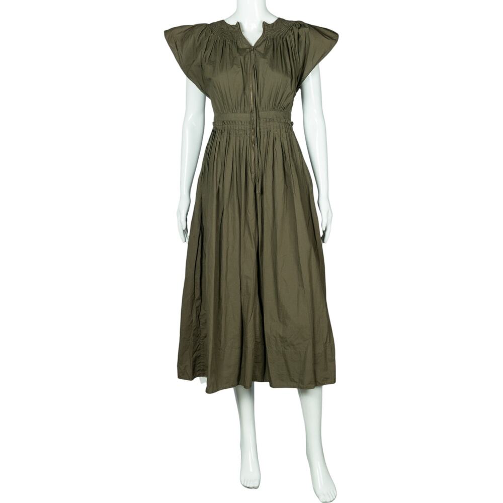 ULLA JOHNSON Green Midi Ruffled Sleeve Less Dress Size S